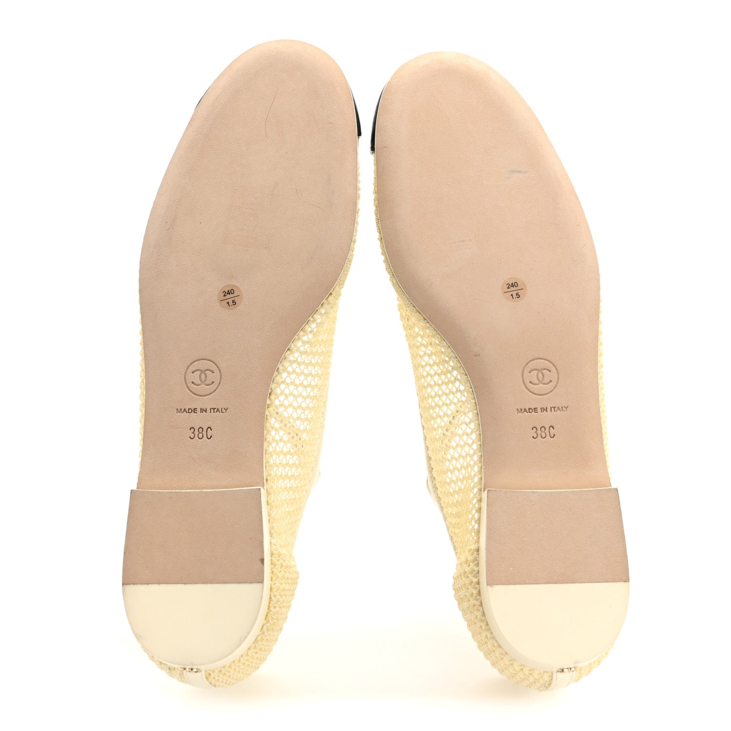 Crochet Lambskin Cap Toe Mary Jane Flats 38 Natural Beige Black