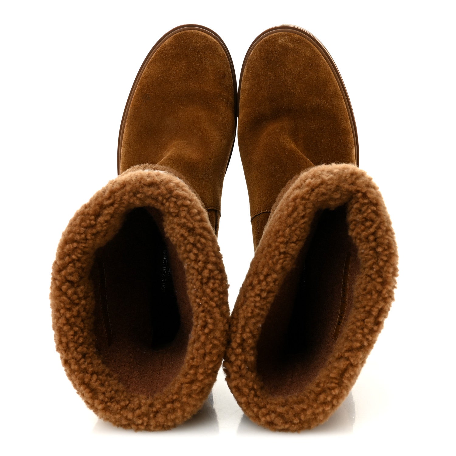 Suede Calfskin Shearling Snowdrop Flat Ankle Boot 40 Cognac