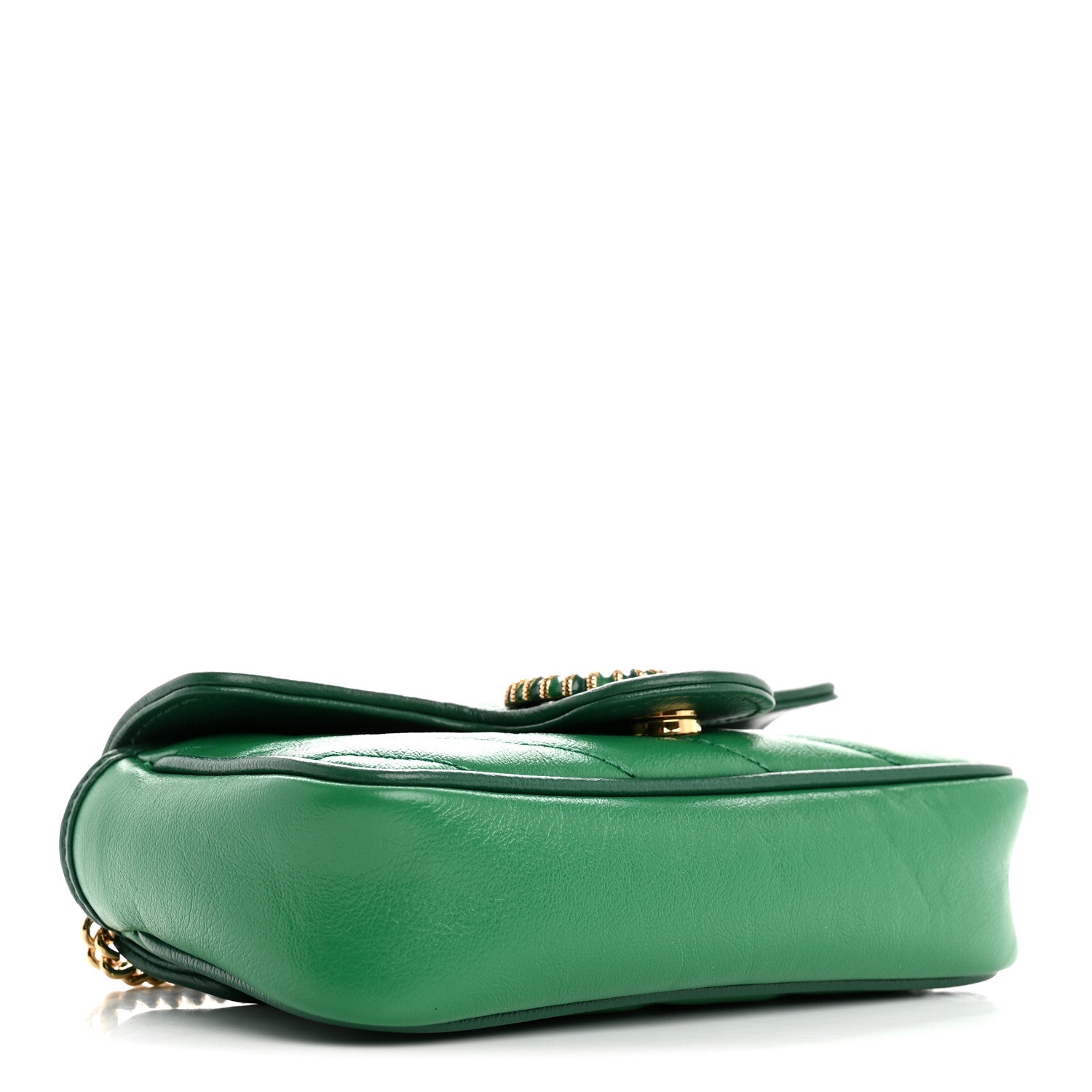 Azalea Calfskin Enamel Matelasse Diagonal Super Mini Torchon GG Marmont Shoulder Bag New Shamarock Emerald