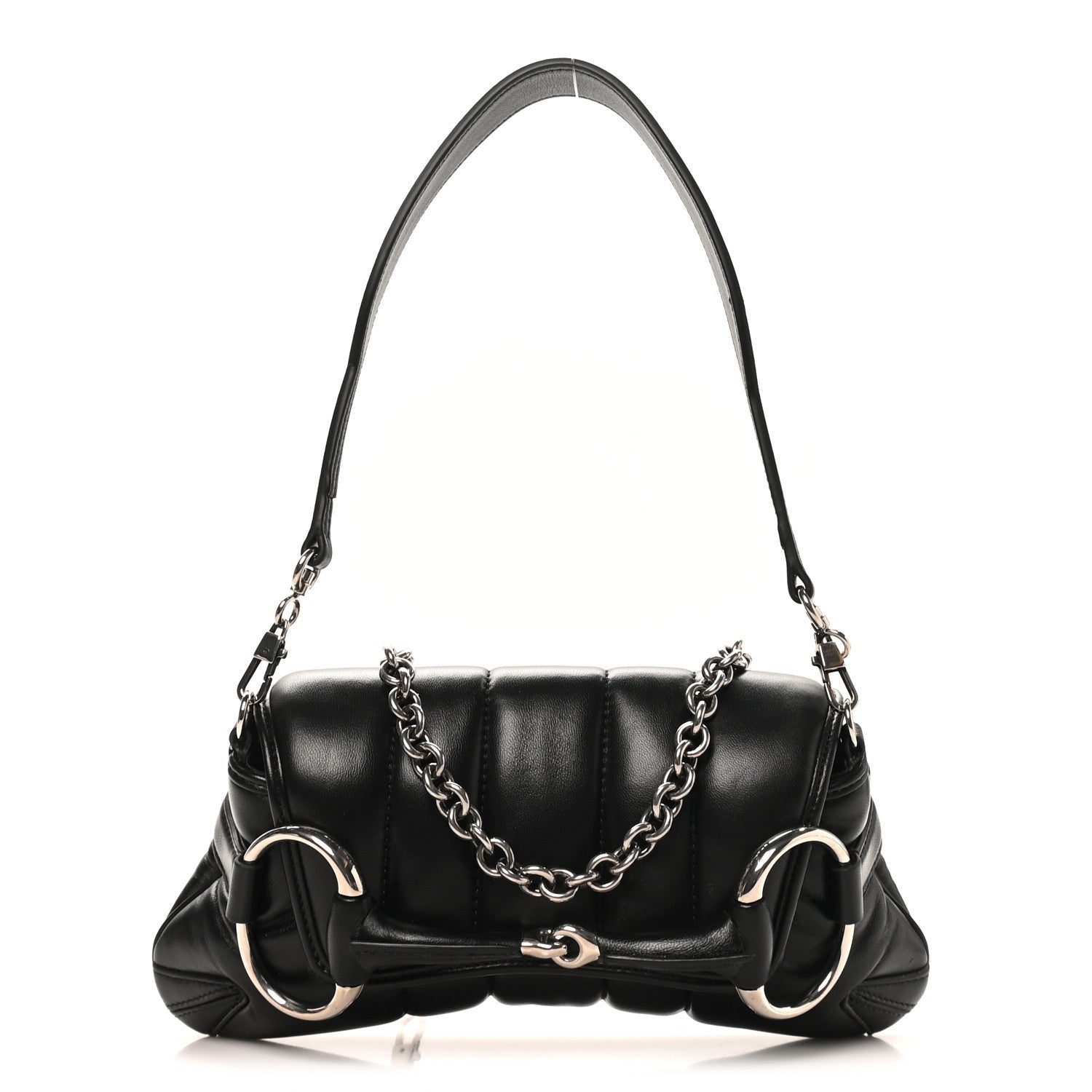 Nappa Vertical Matelasse Small Maxi Horsebit Chain Shoulder Bag Black