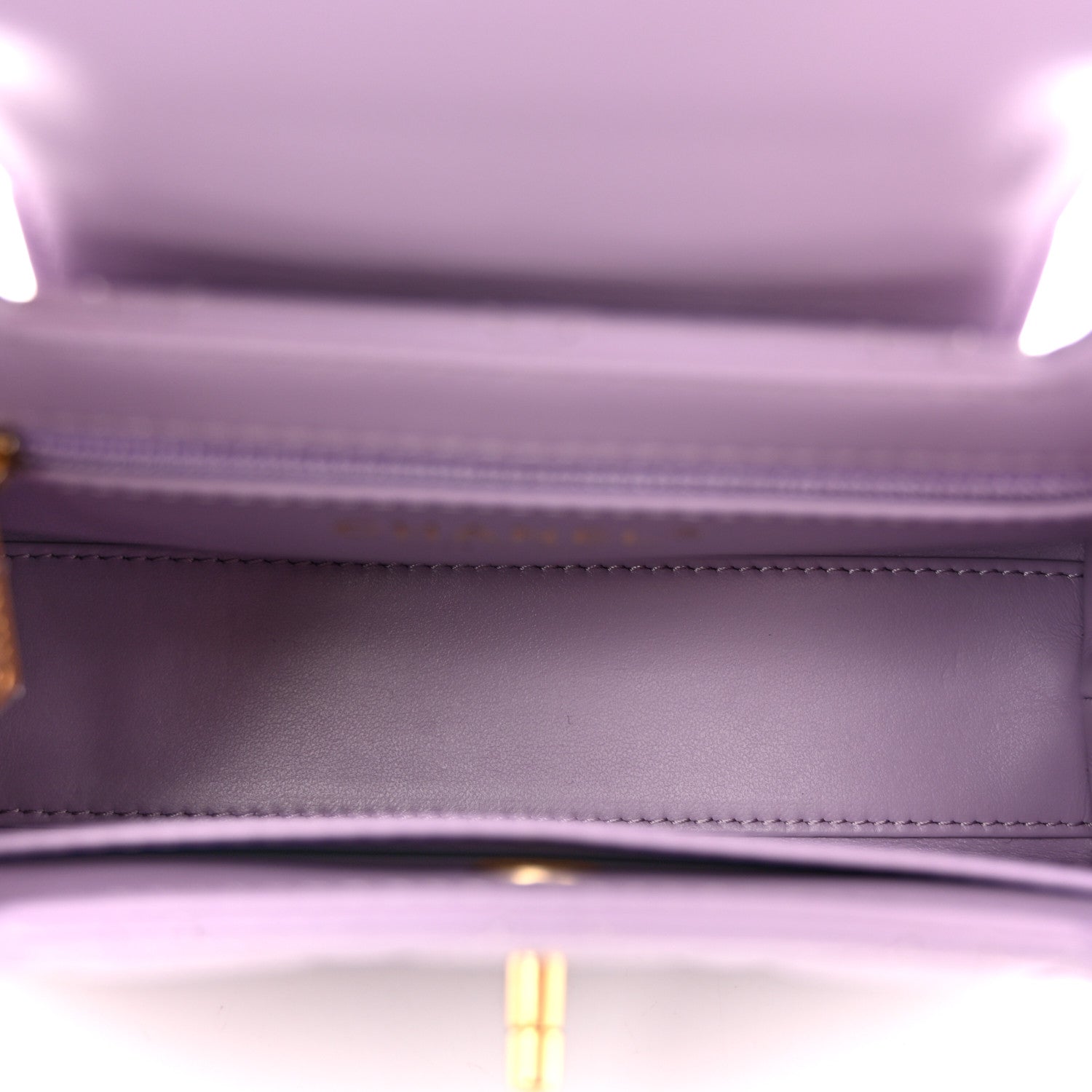 Shiny Aged Calfskin Quilted Nano Kelly Shopper Lilac