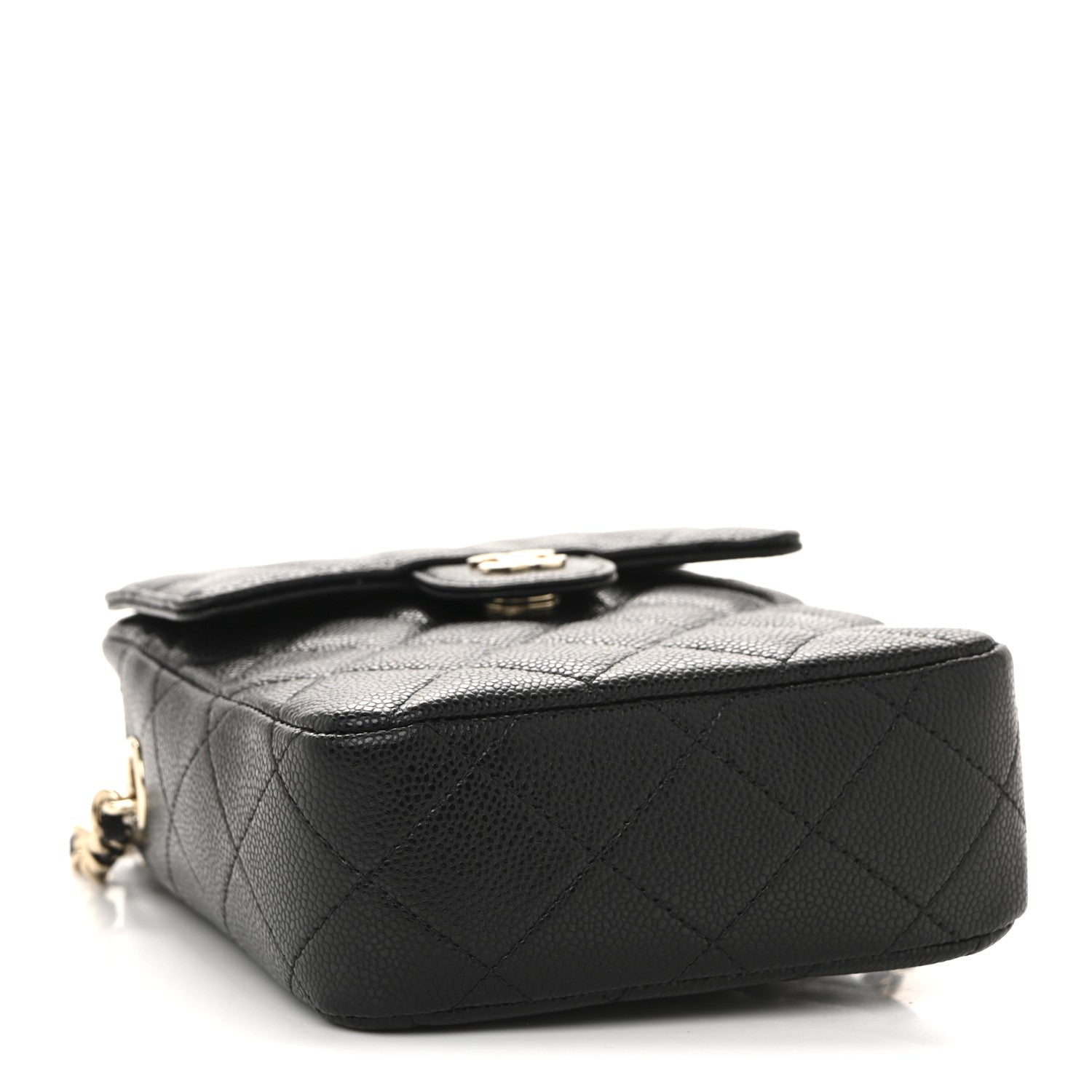 Caviar Quilted Vertical Flap With Chain Black