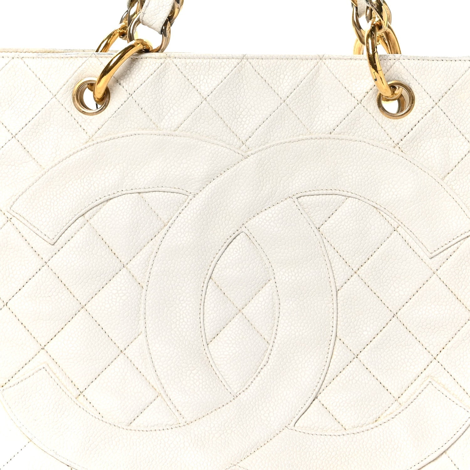 Caviar Quilted Timeless CC Shopping Tote White
