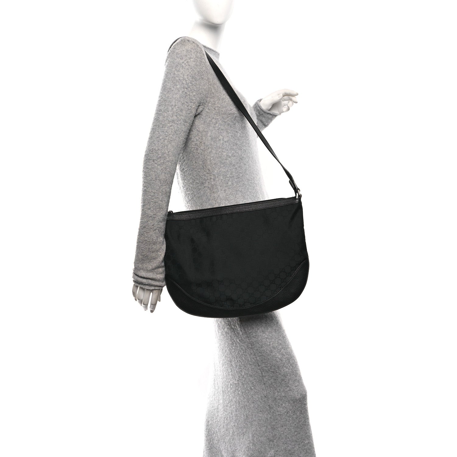 Denim Monogram Large Half Moon Hobo Black