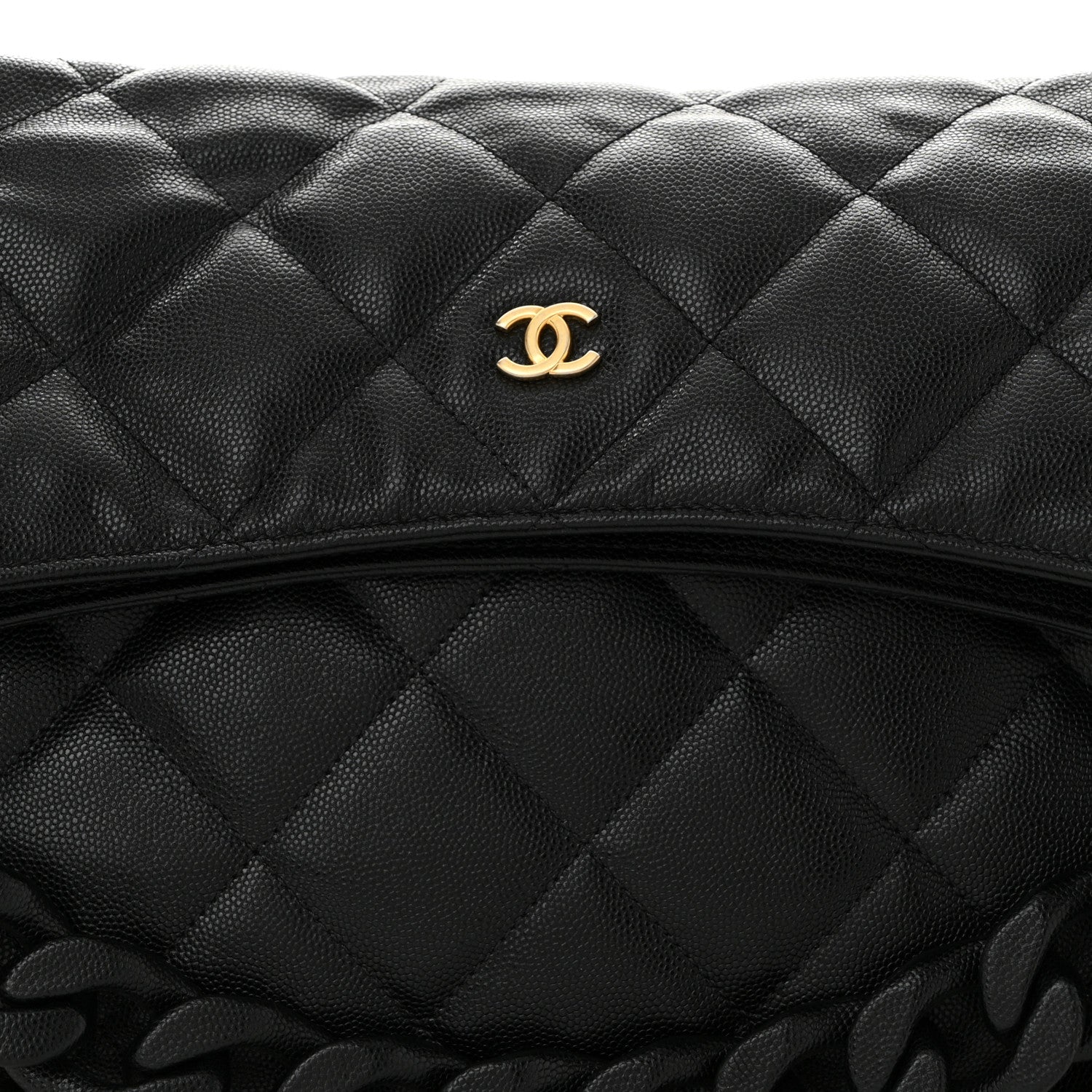 Caviar Quilted Fold Over Hobo Black
