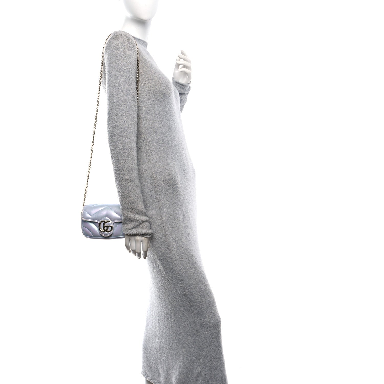 Iridescent Nappa Chevron Matelasse Super Mini GG Marmont Shoulder Bag Iridescent Snow Light Blue