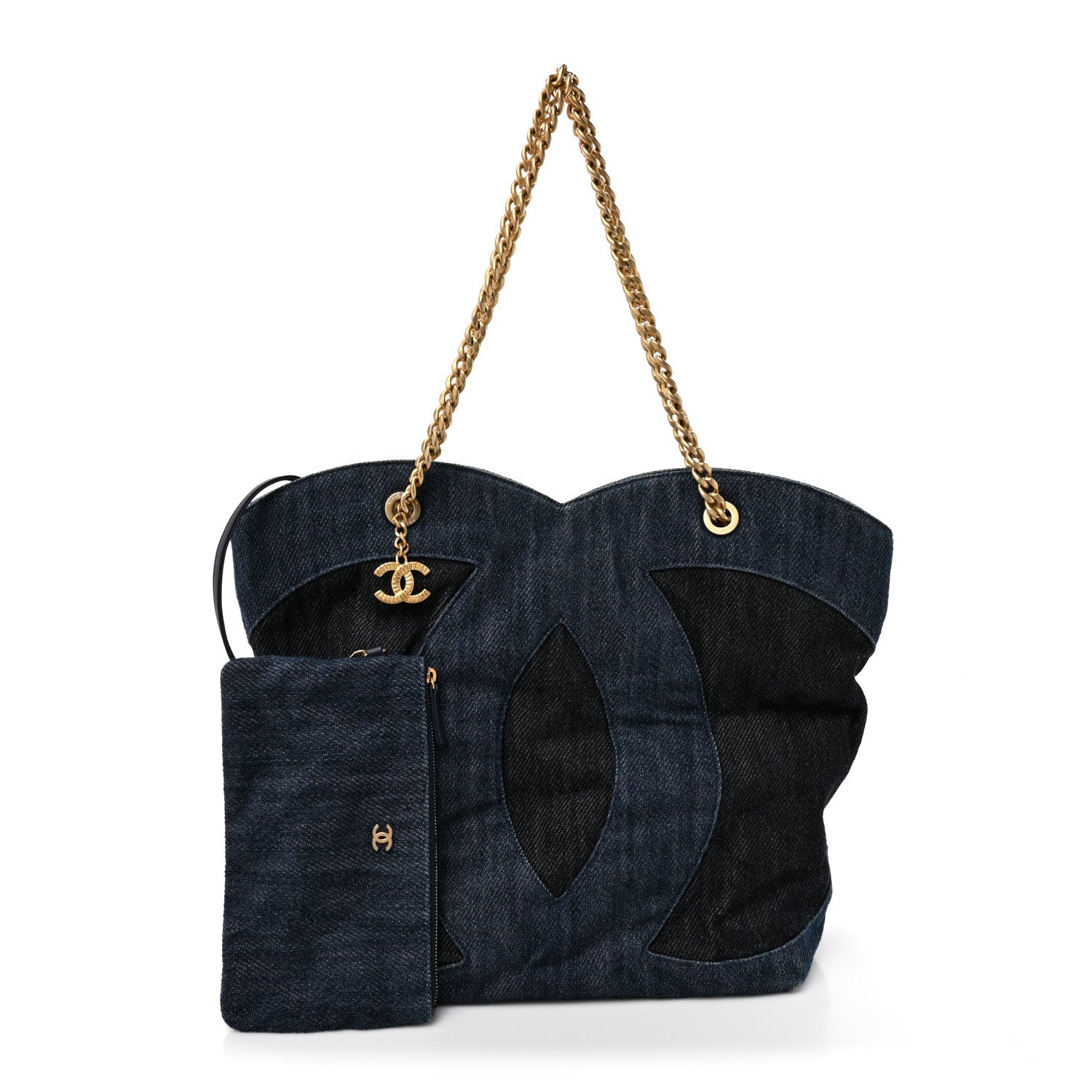 Denim Large Two Tone CC Shopping Tote Blue