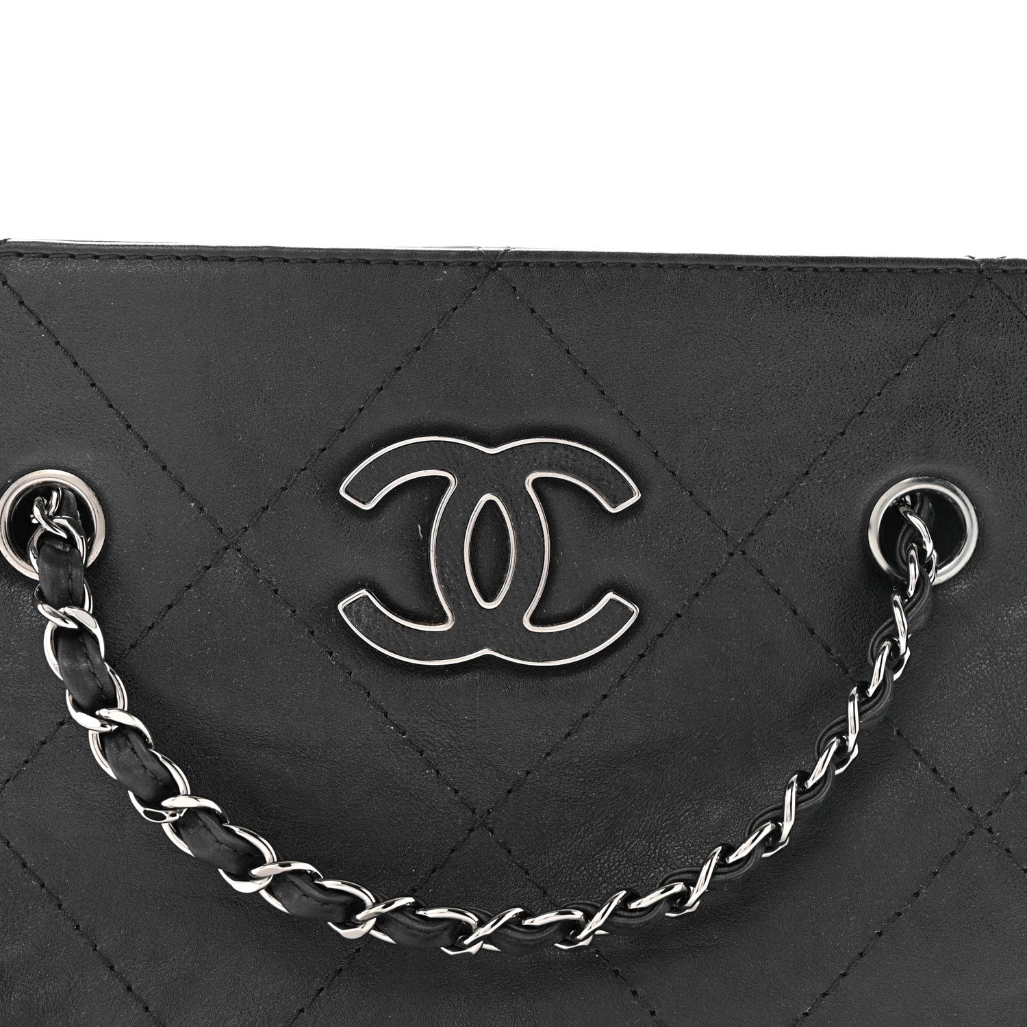 Washed Calfskin Diamond Stitch Hamptons Shopping Tote Black