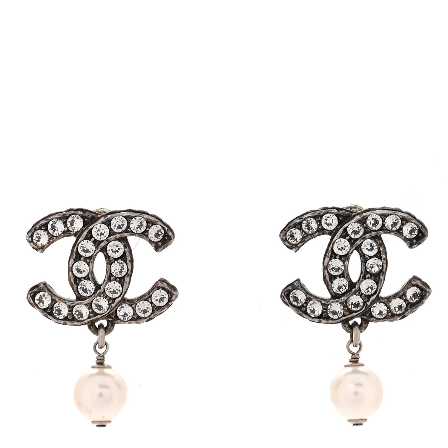 Ruthenium Crystal Pearl CC Drop Earrings