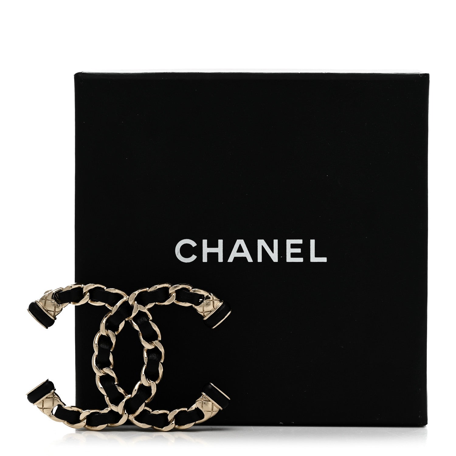 Lambskin Chain CC Brooch Black Gold