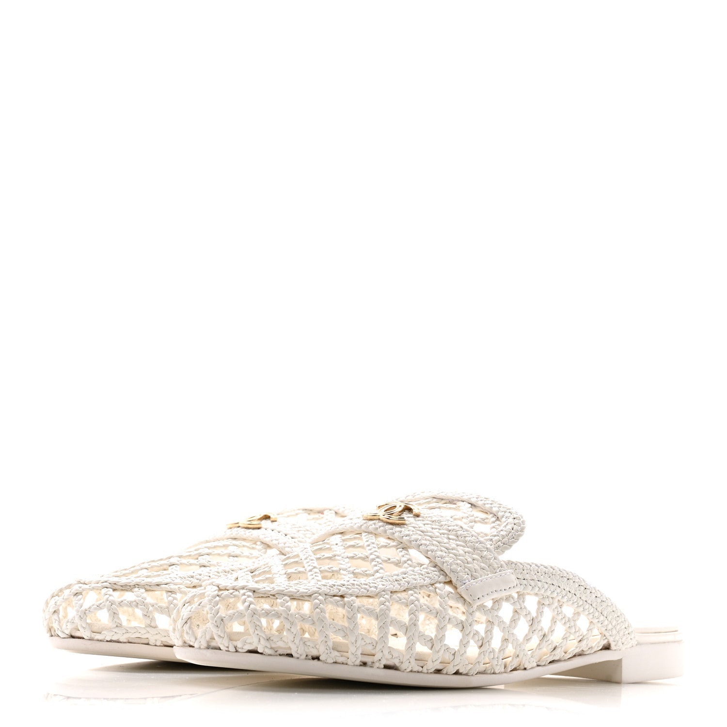 Braided Lambskin Mule Sandals 39 White