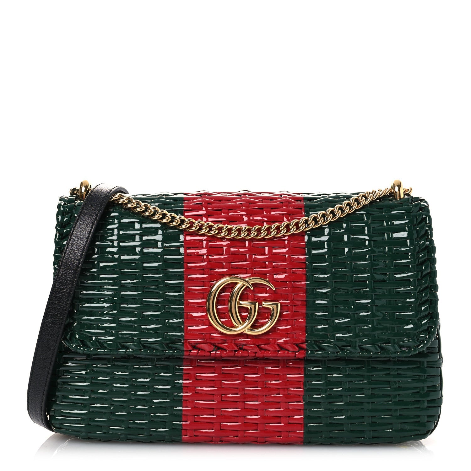 Glazed Wicker Stripe Small Cestino Shoulder Bag Green