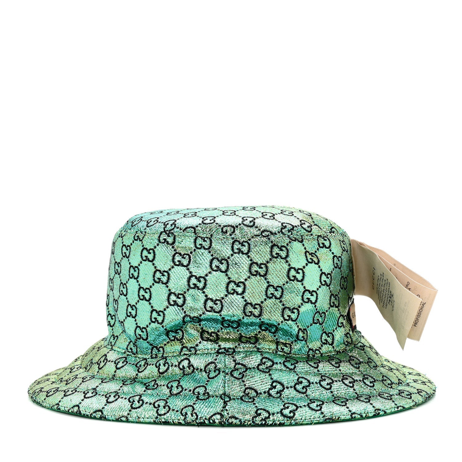 Canvas Lame GG Monogram Reversible Bucket Hat L Green