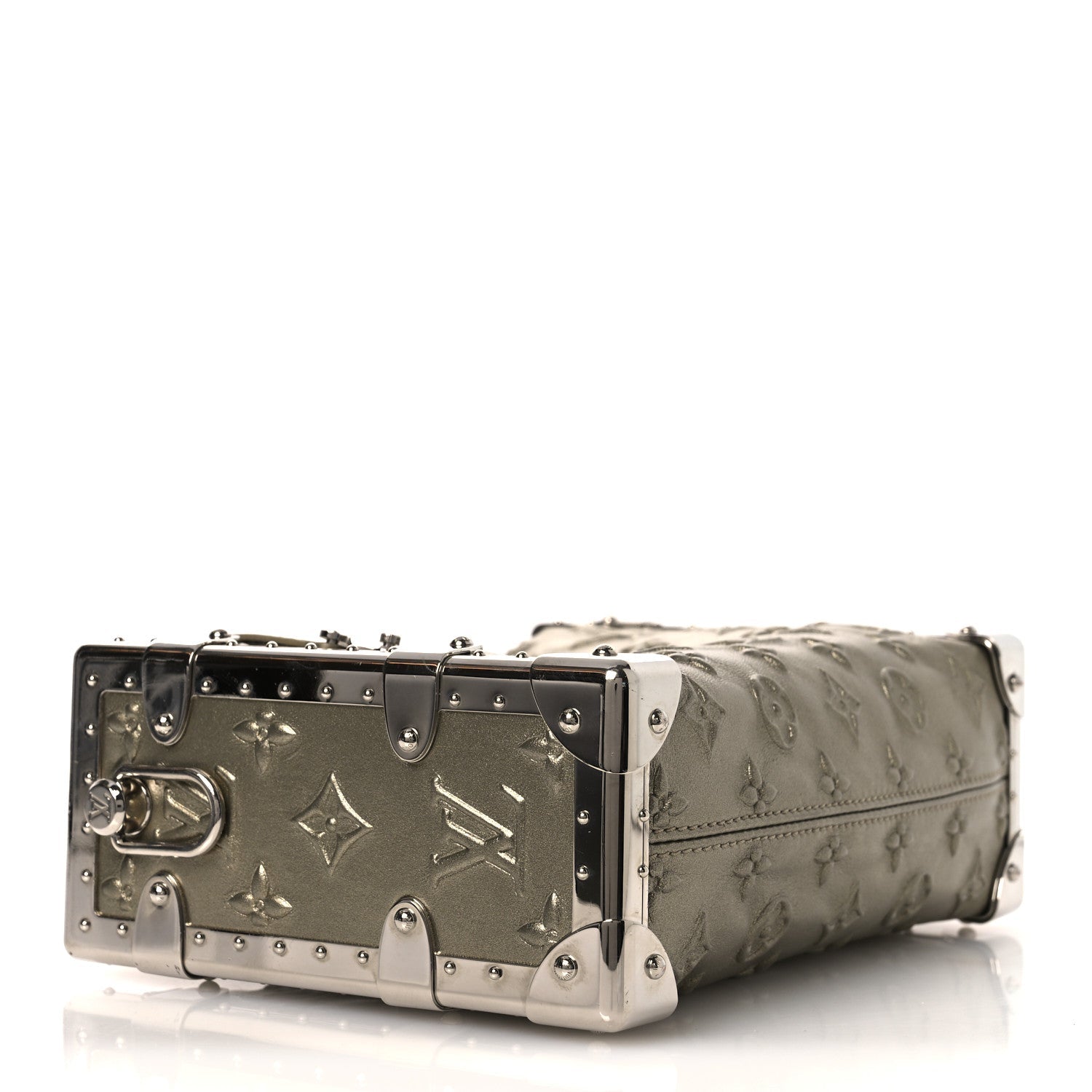 Calfskin Debossed Monogram Side Trunk Light Gold