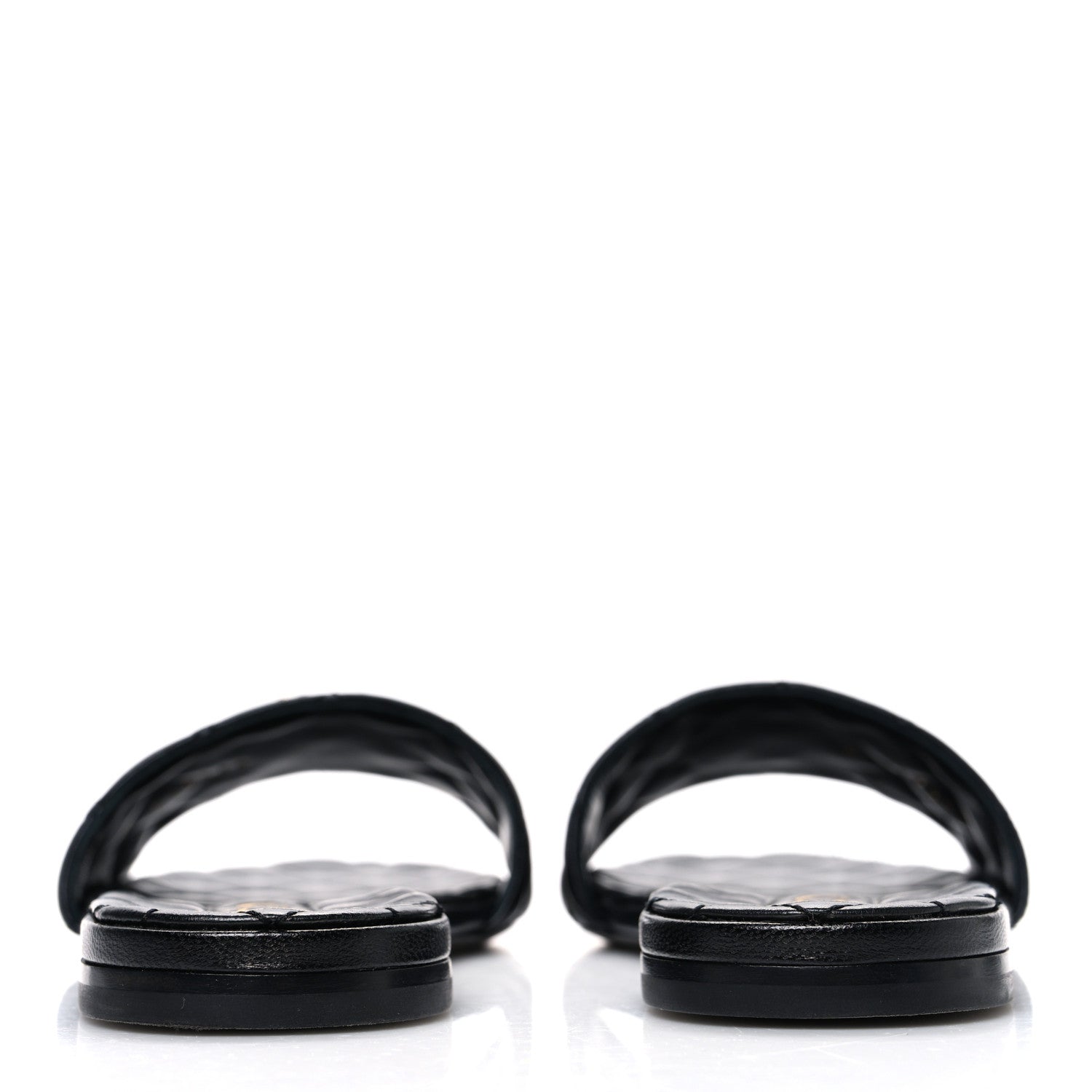 Shiny Goatskin Quilted CC Mules Sandals 40 Black