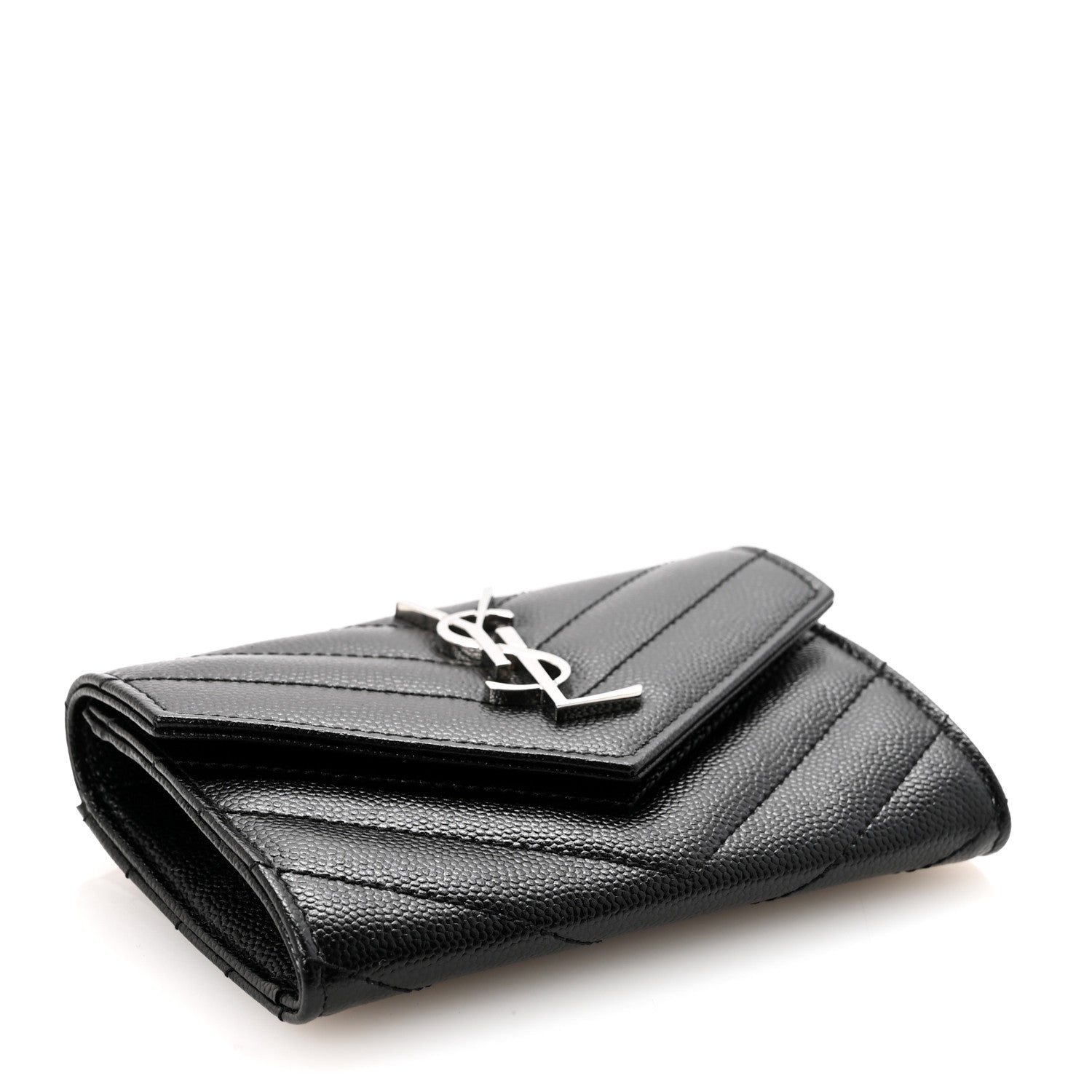 Grain De Poudre Matelasse Chevron Small Monogram Envelope Wallet Black