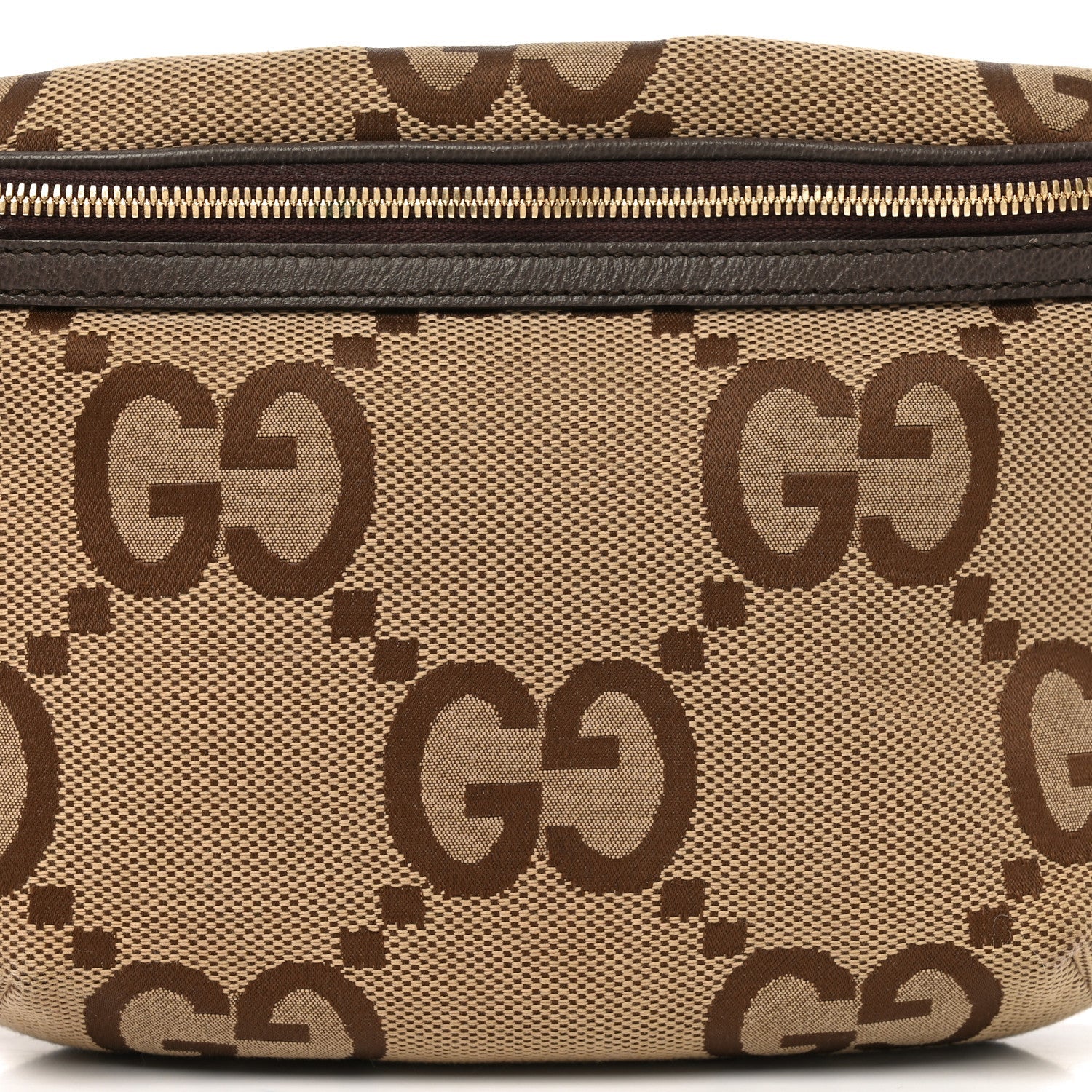 Monogram Jumbo GG Textured Dollar Calfskin Web Belt Bag Camel Ebony New Acero