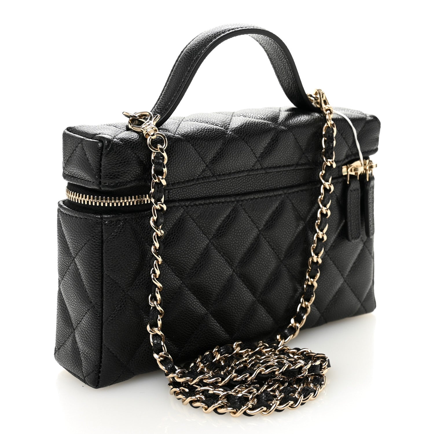 Caviar Quilted Top Handle Slim Vanity With Chain Black