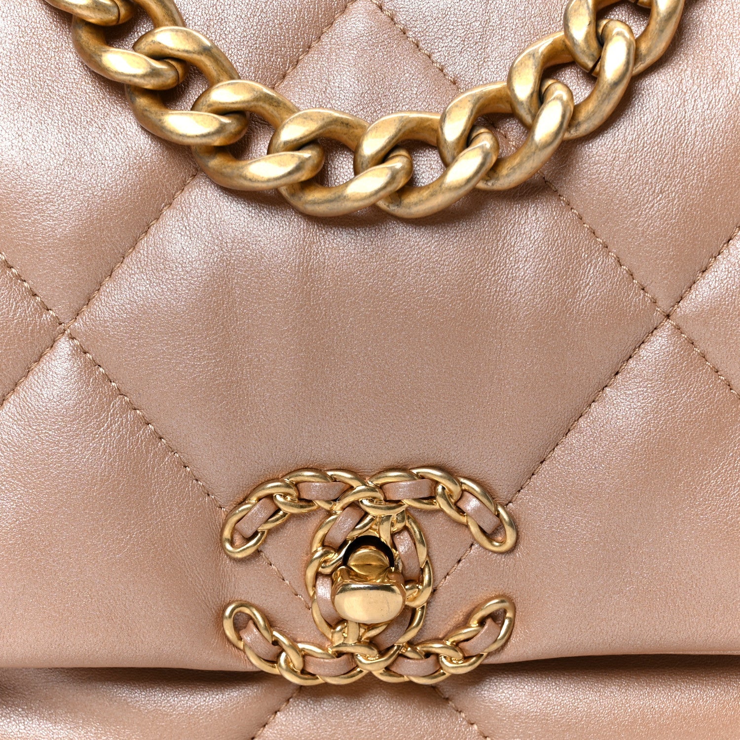 Shiny Lambskin Quilted Medium Chanel 19 Flap Beige