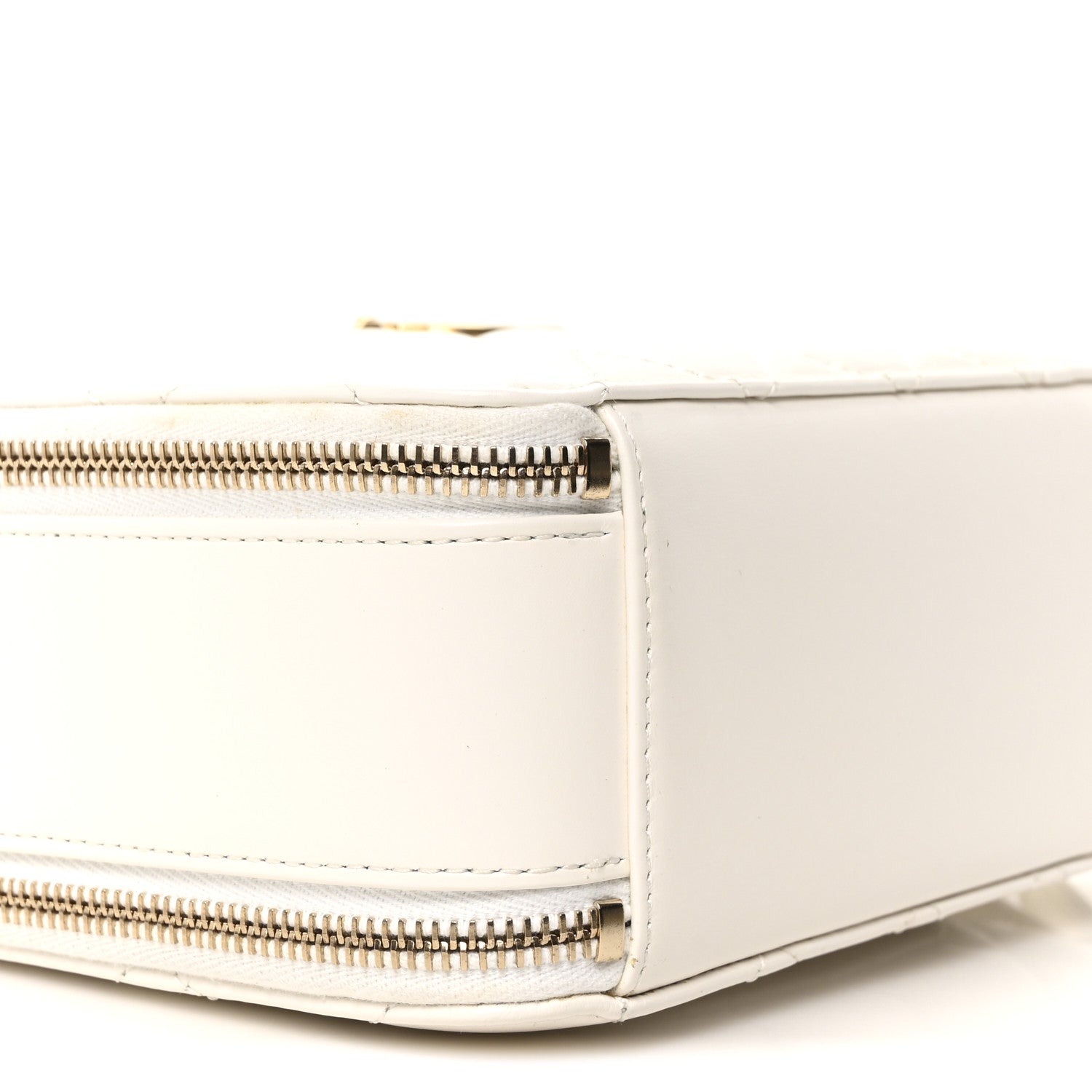 Shiny Calfskin Quilted Top Handle Vanity Case White