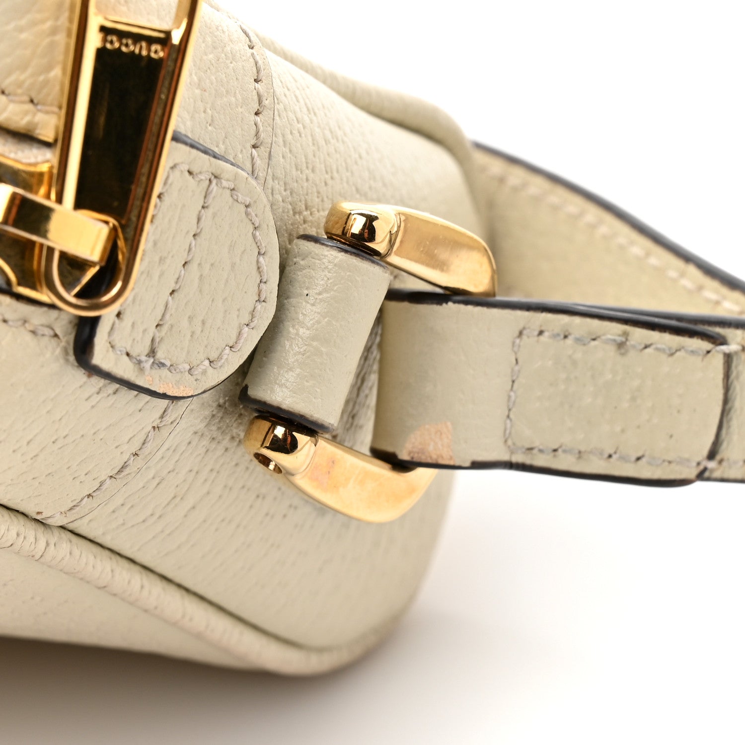 Textured Dollar Calfskin Web Mini Ophidia Shoulder Bag Mystic White