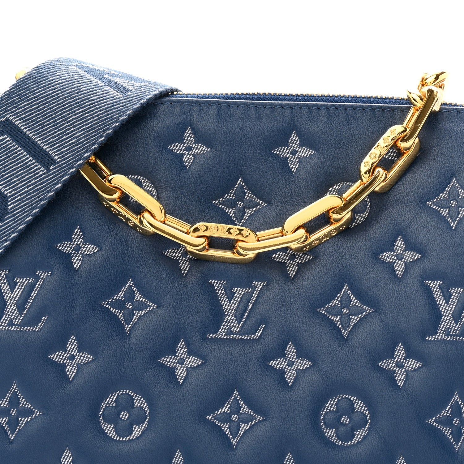Lambskin Embossed Monogram Coussin PM Denim Blue