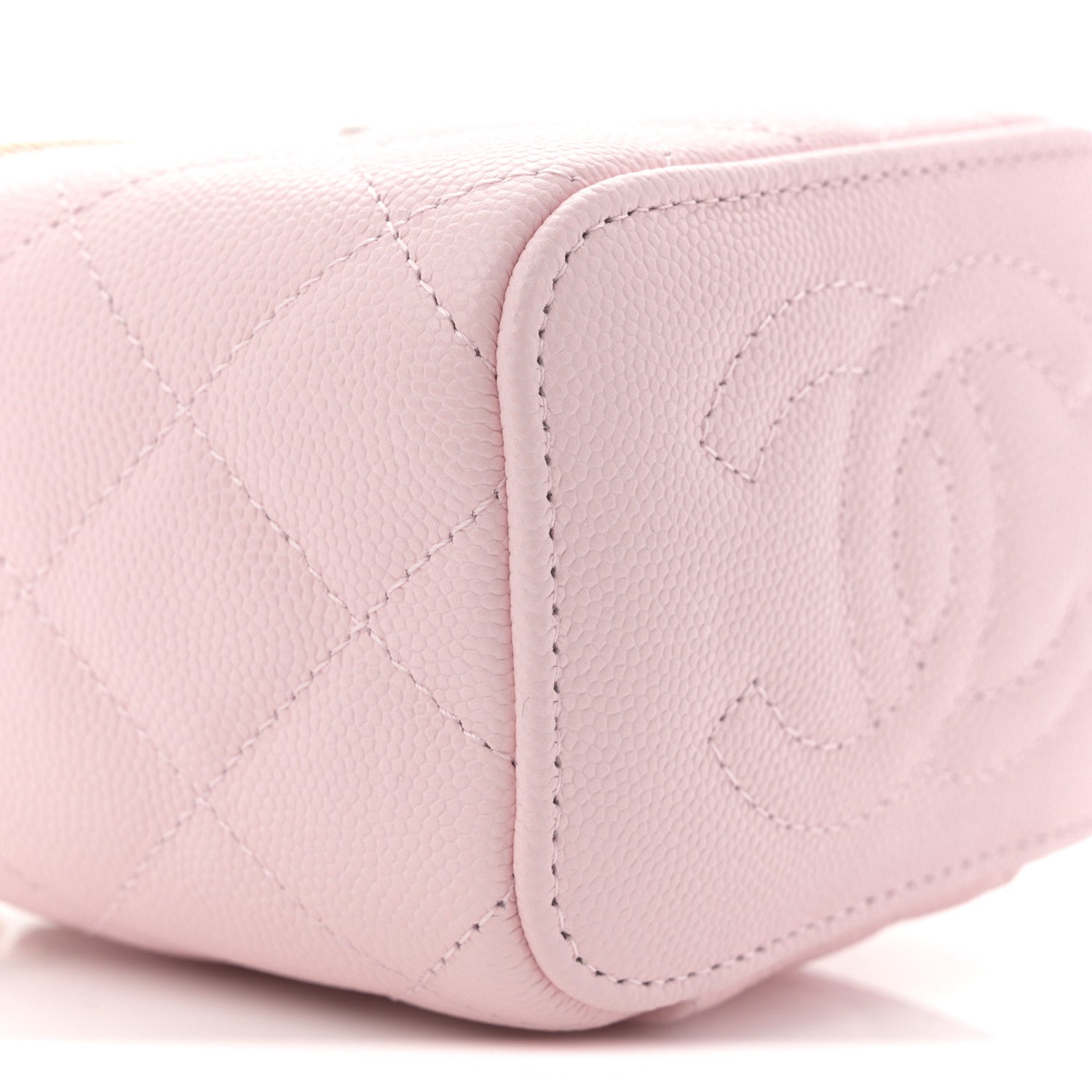 Caviar Quilted Mini Vanity Case With Chain Light Pink