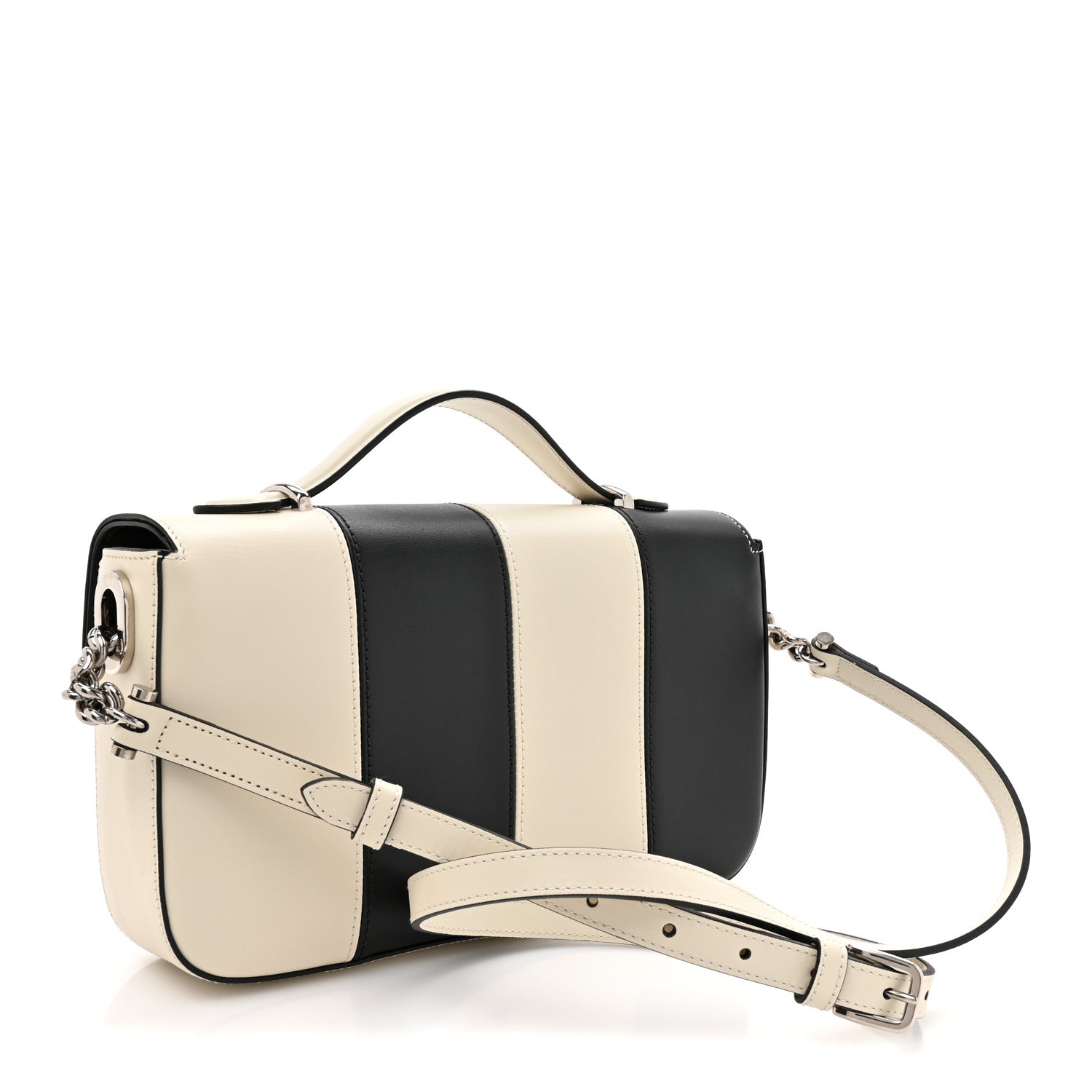 Senna Calfskin Lines Petite GG Top Handle Shoulder Bag Black Mystic White