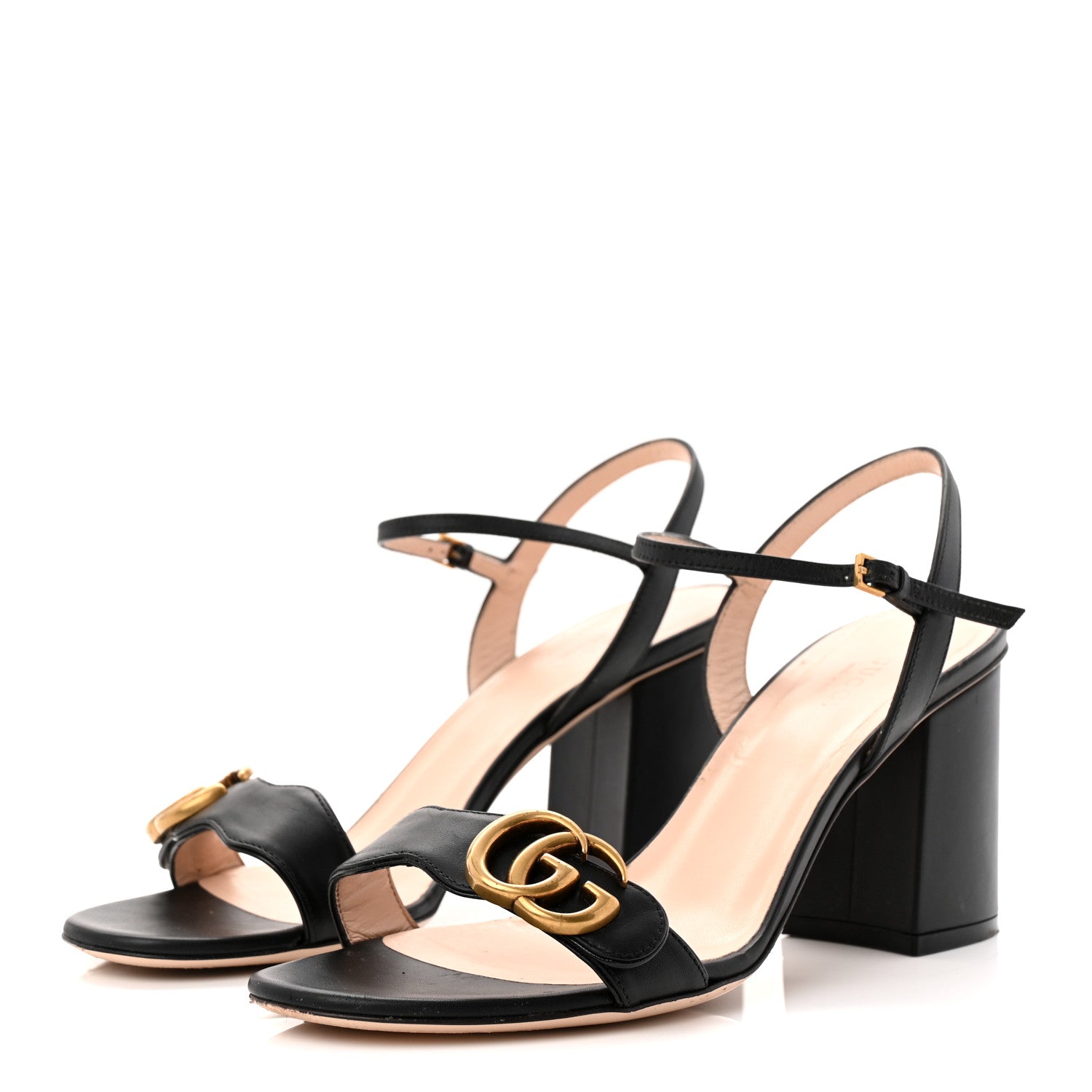 Lifford Calfskin GG Marmont Ankle Wrap 75mm Sandals 39 Black