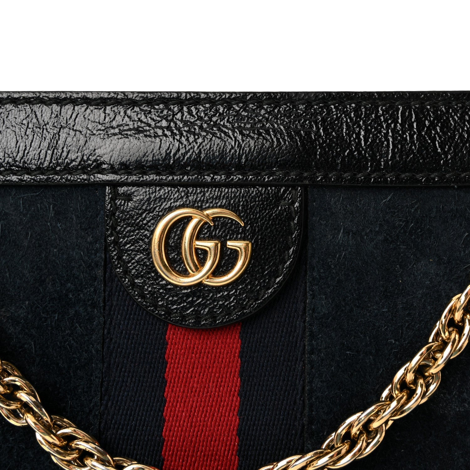 Suede Patent Web Small Ophidia Chain Shoulder Bag Blue Black