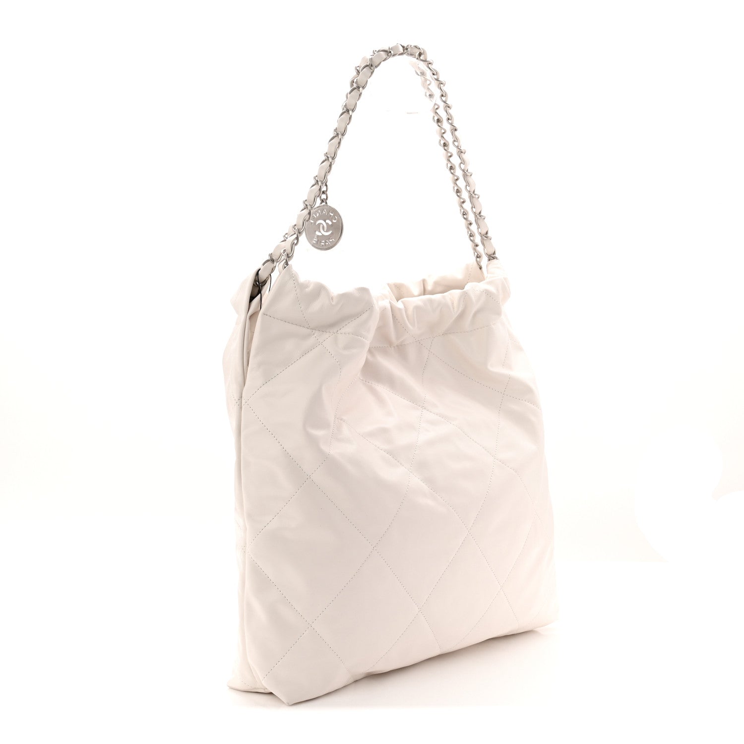 Shiny Calfskin Quilted Chanel 22 White