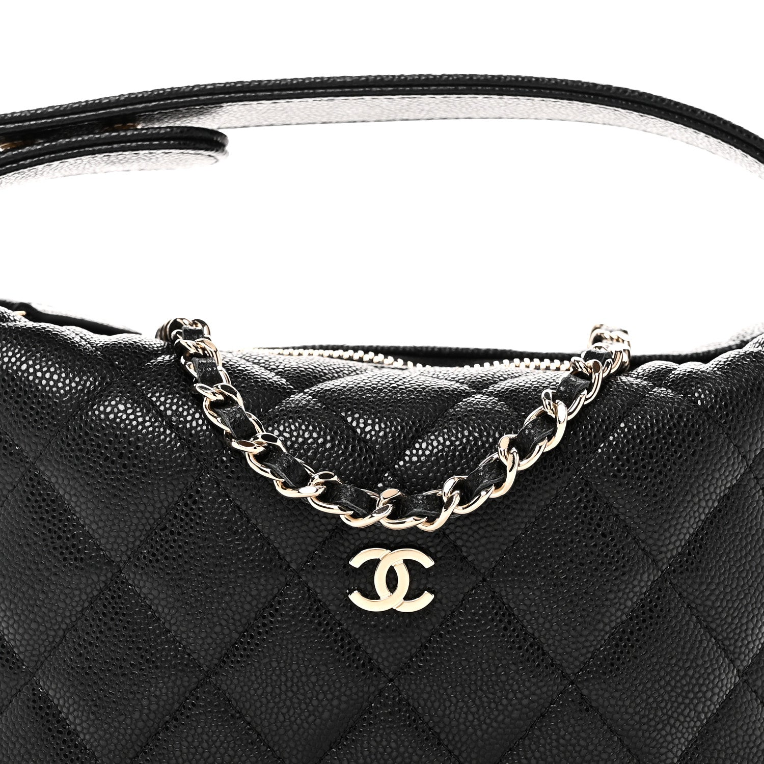 Caviar Quilted Hobo Clutch With Chain Black
