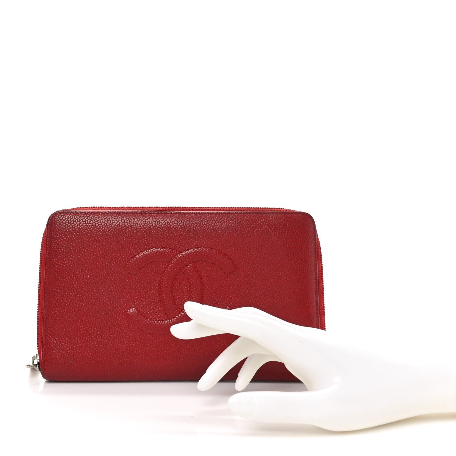Caviar Large CC Timeless Zip Around Organizer Wallet Red