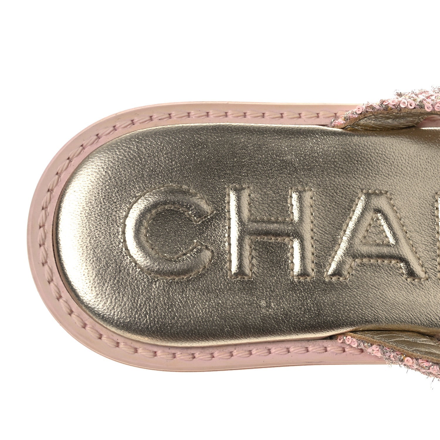 Tweed Camellia Thong Sandals 37.5 Salmon Apricot Gold