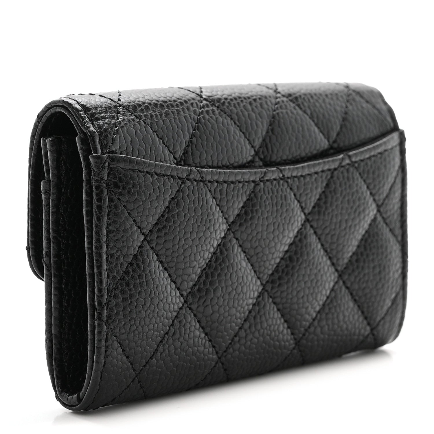 Caviar Quilted Flap Card Holder Wallet Black