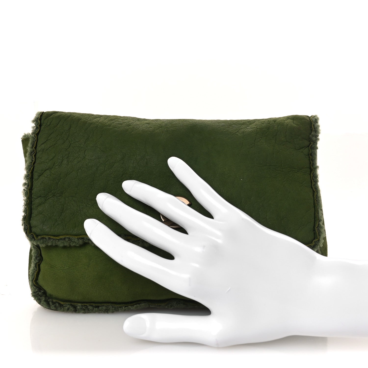 Suede Shearling Flap Clutch Green