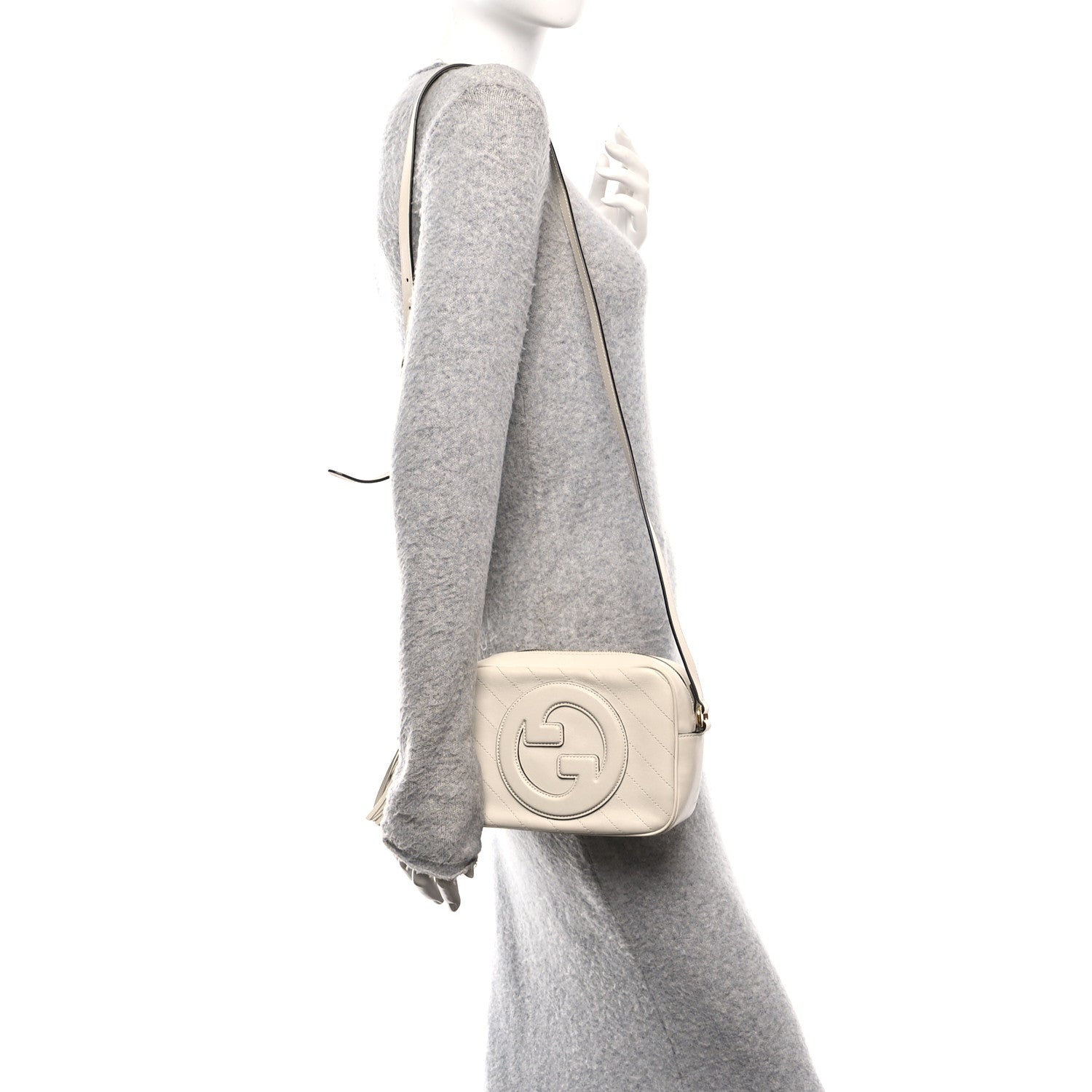 Sakai Be Green Calfskin Diagonal Stitched Small Blondie Shoulder Bag Mystic White