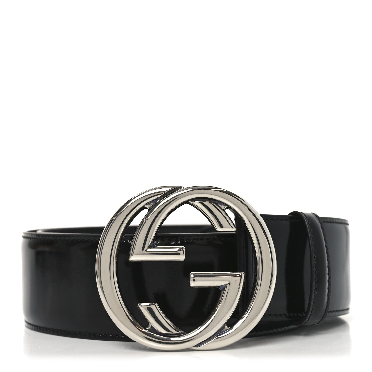 Glass Calfskin Interlocking G Belt 95 38  Black