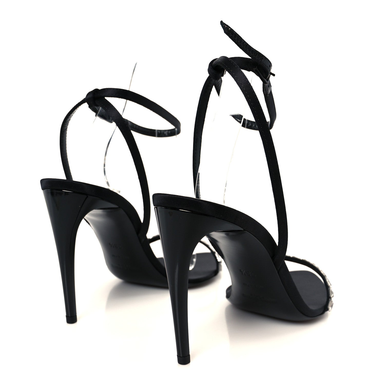 Crepe Satin Crystal New Nuit 90 Ankle Strap Sandals 38.5 Black