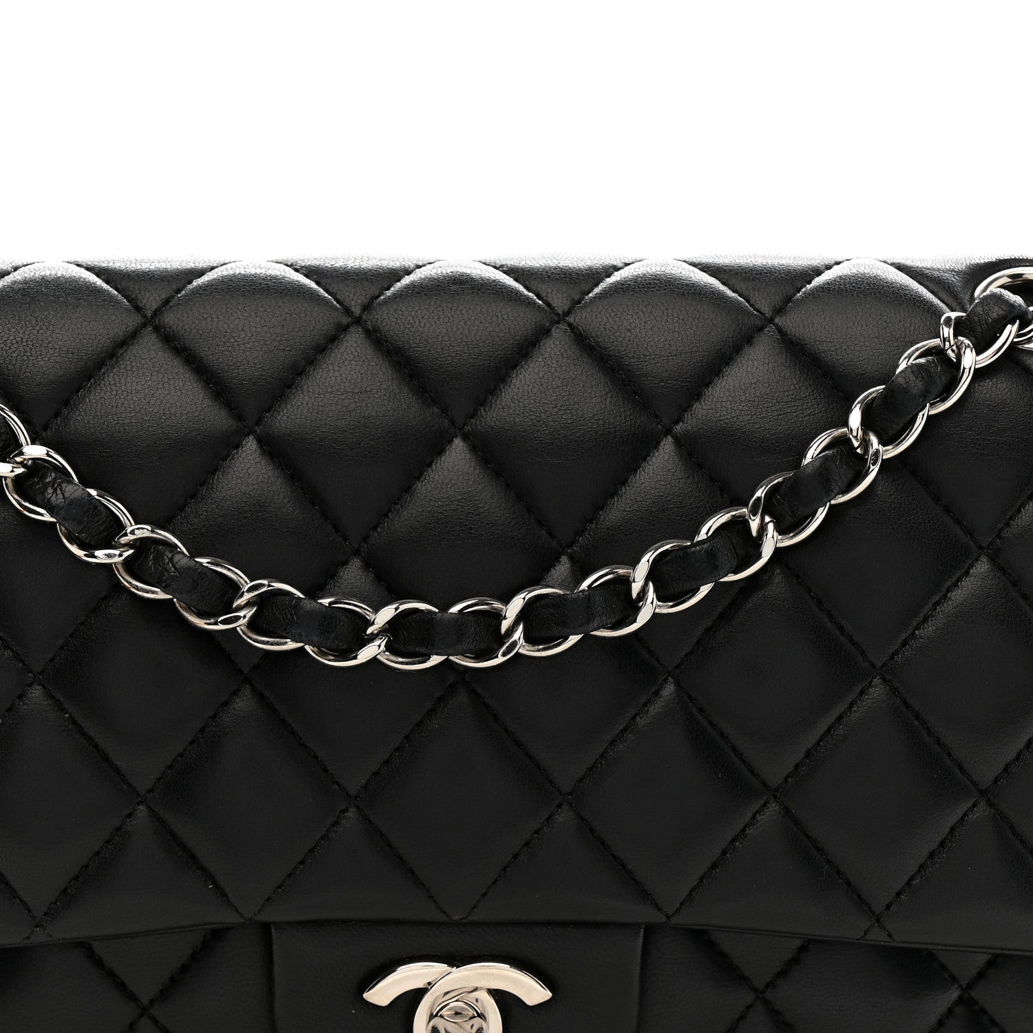 Lambskin Quilted Medium Double Flap Black