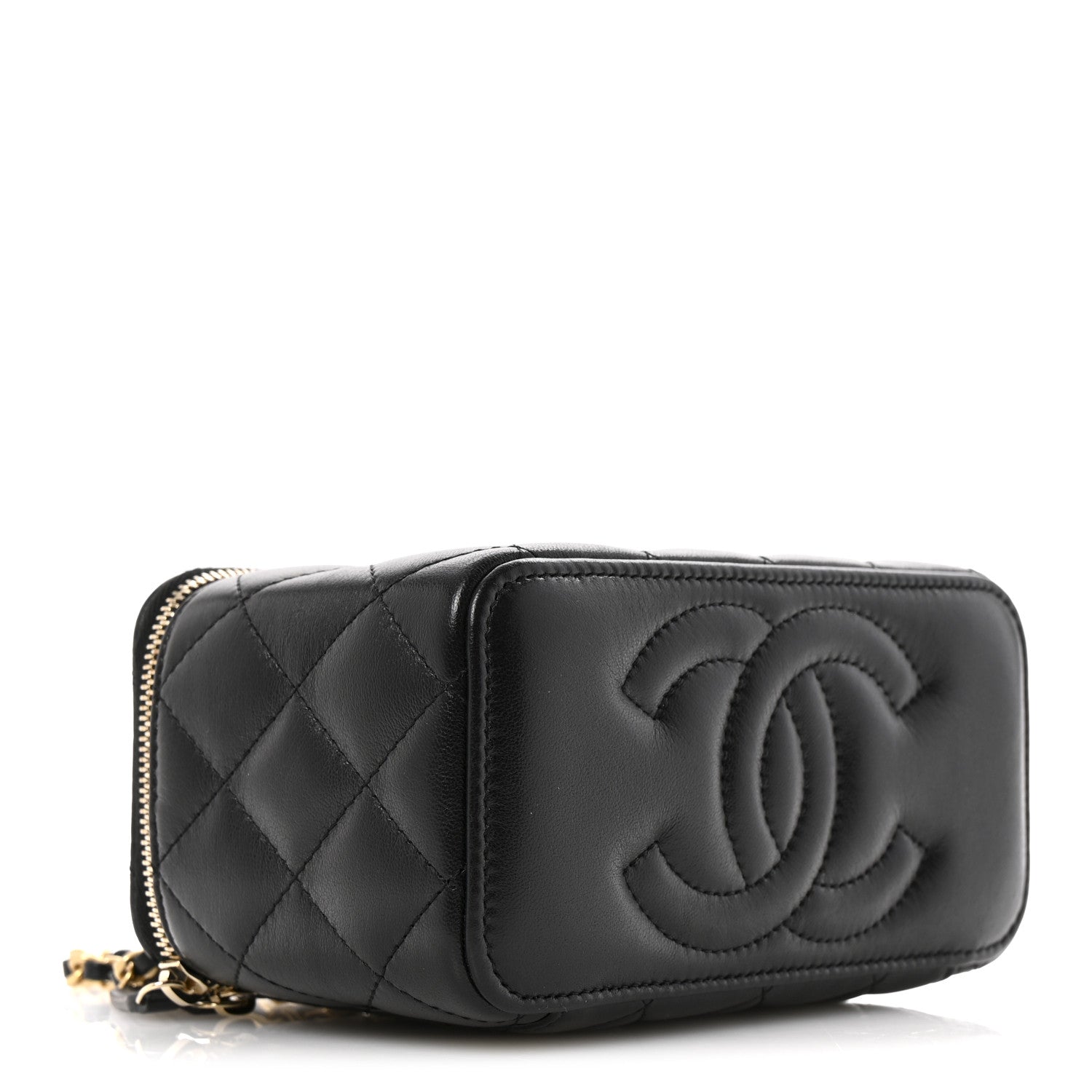Lambskin Quilted Small Pearl Crush Vanity Case With Chain Black