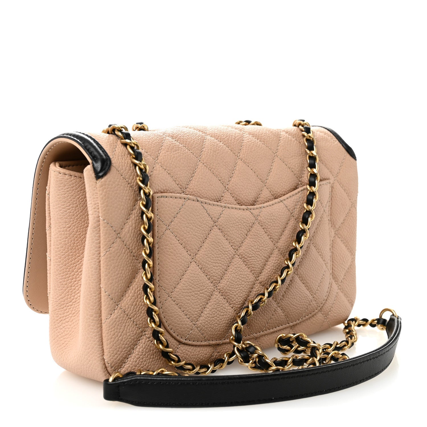 Caviar Quilted Small CC Filigree Flap Beige Black