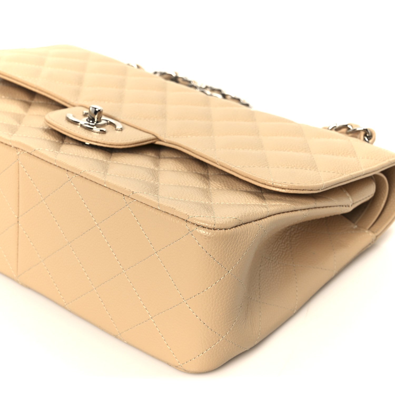 Caviar Quilted Jumbo Double Flap Beige