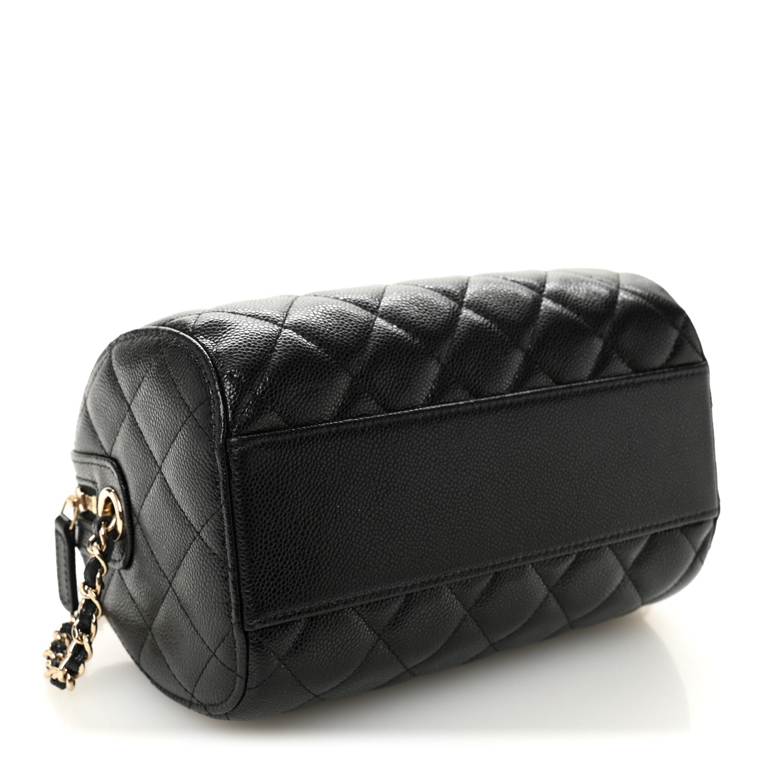 Caviar Quilted Barrel Clutch With Chain  Black