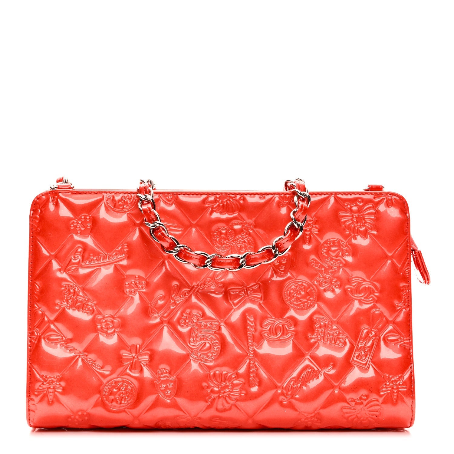 Patent Calfskin Lucky Symbols Pochette Coral