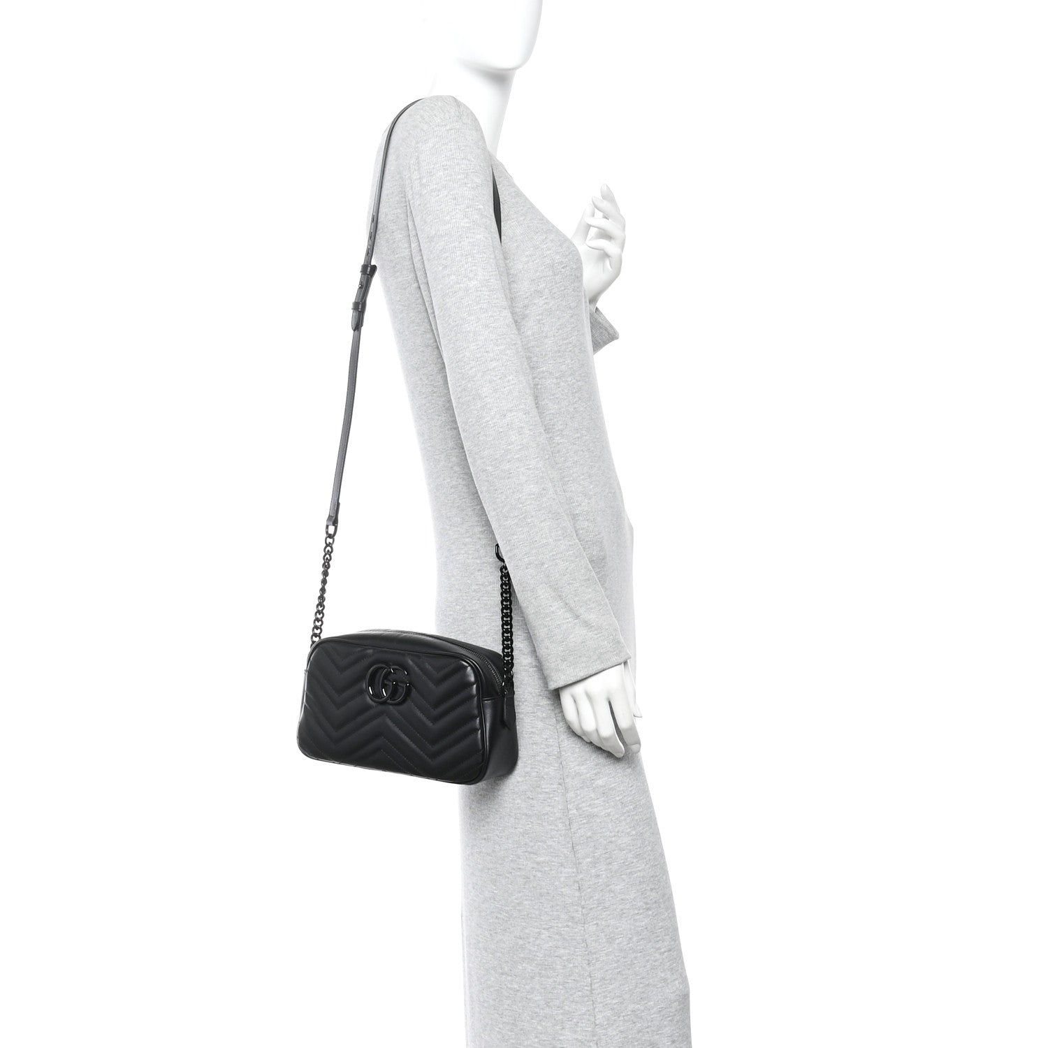 Calfskin Matelasse Monochrome Small GG Marmont Chain Shoulder Bag Black