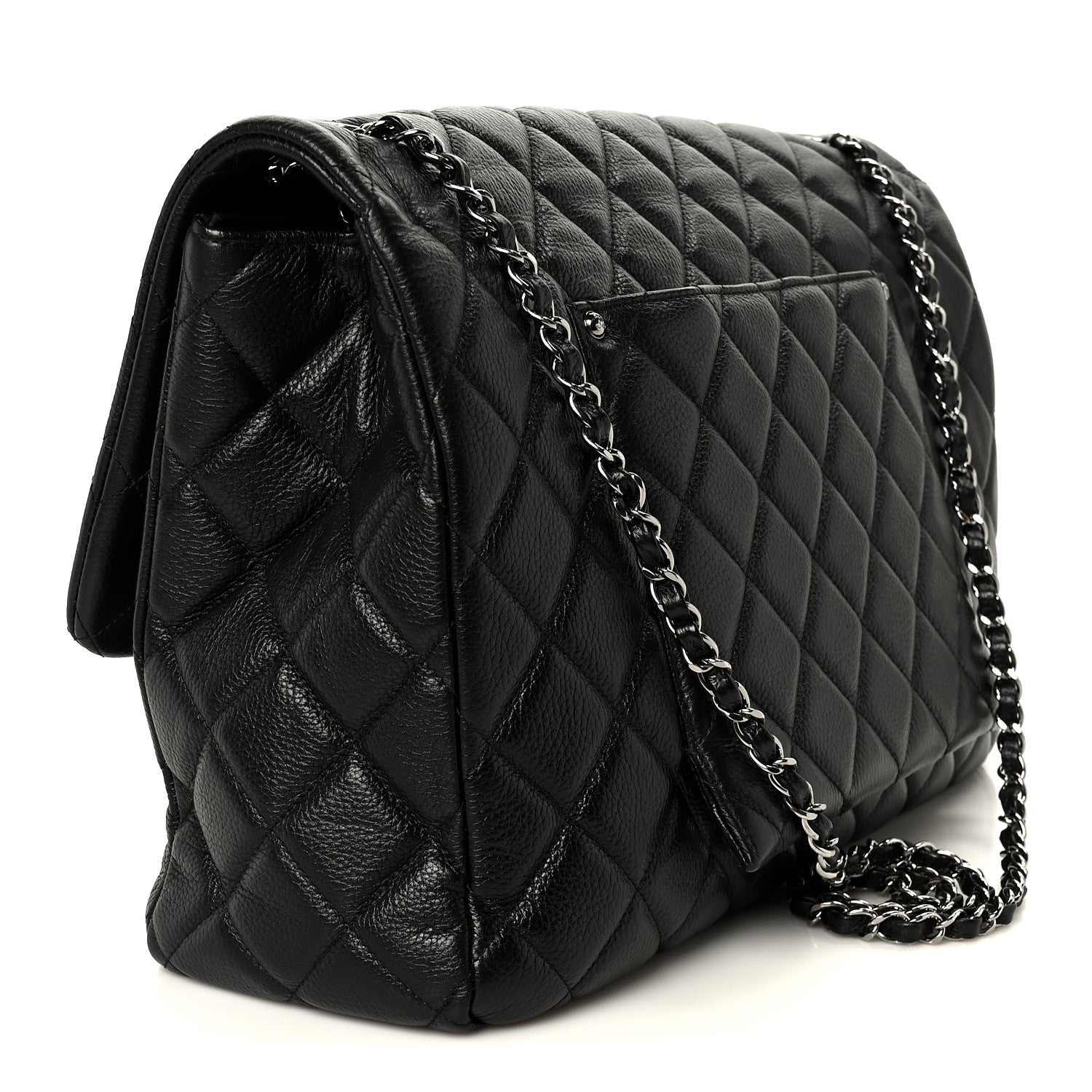 Calfskin Quilted XXL Travel Flap Bag Black