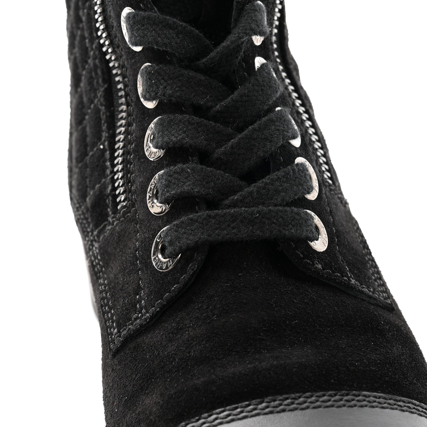 Suede Calfskin Quilted Lace Up Boots 38 Black
