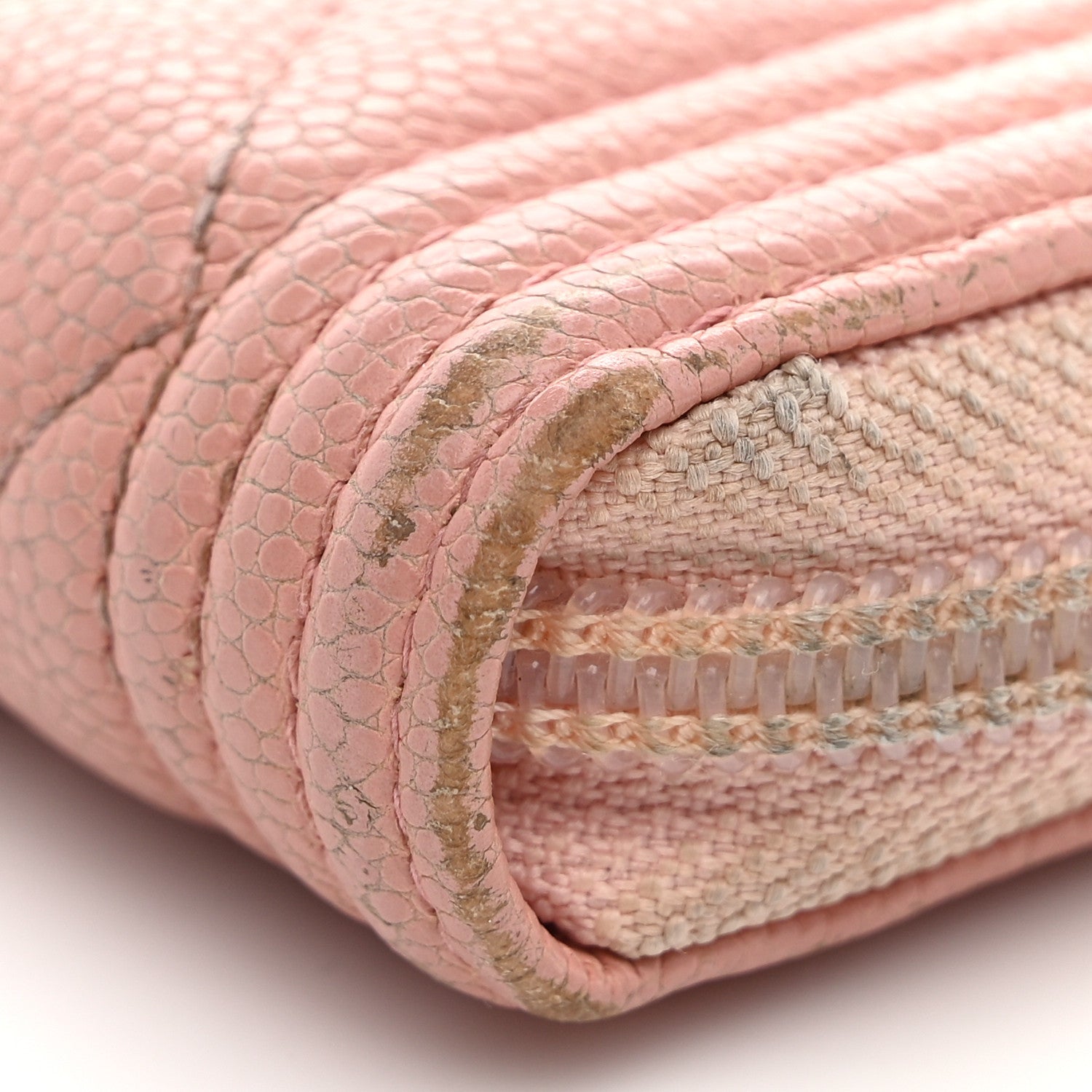 Caviar Quilted Boy Zip Around Coin Purse Wallet Light Pink