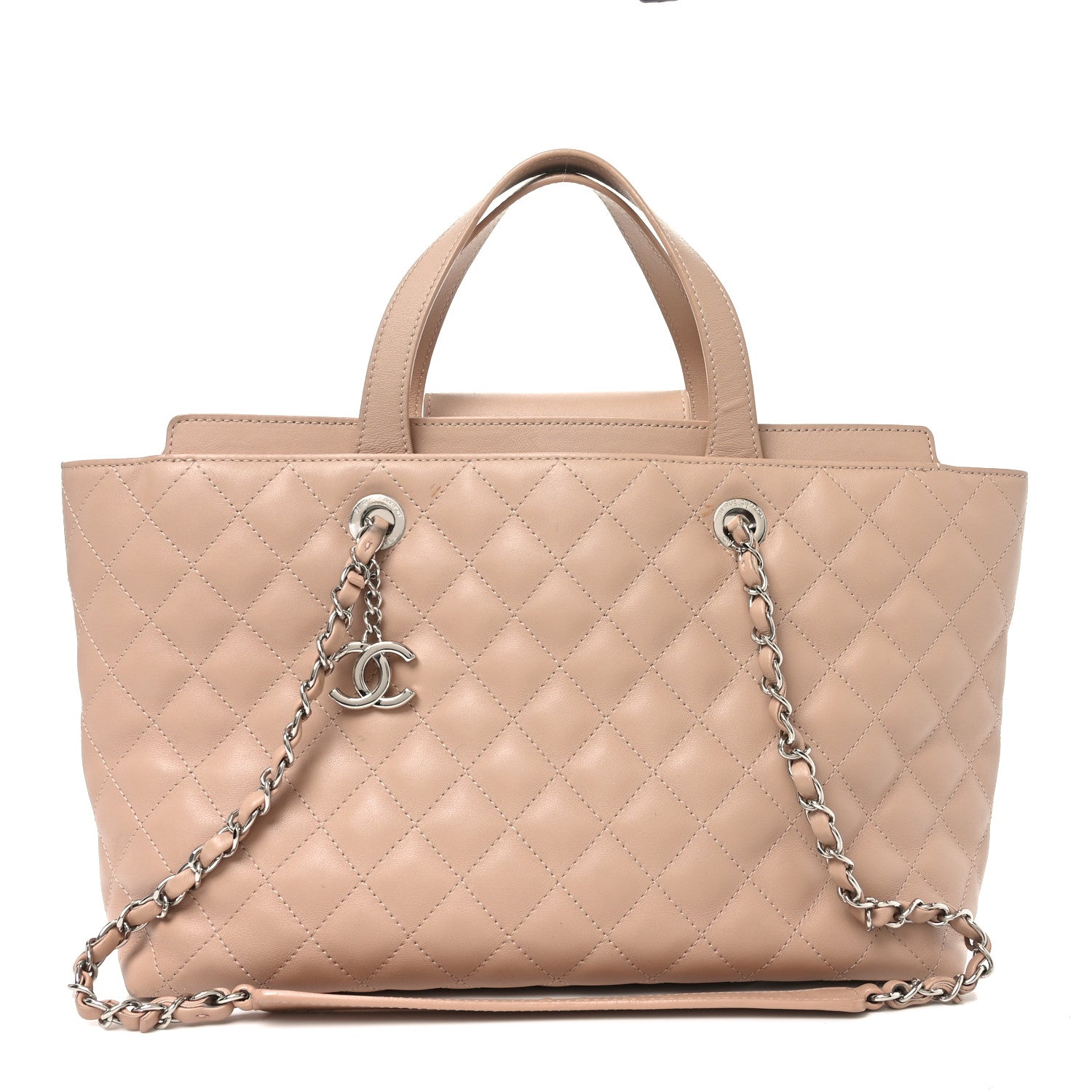 Calfskin Quilted Large Shopping Tote Light Pink